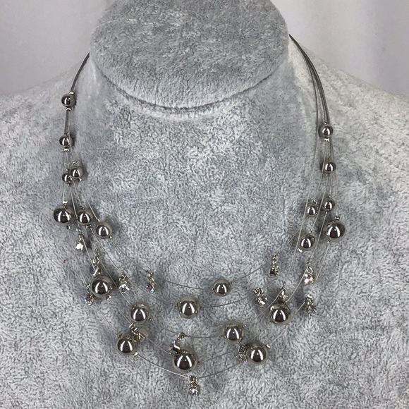 Necklace jewelry silver Tone bead glass Rhinestone - Picture 4 of 8